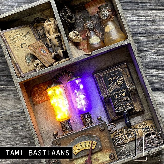 an open box with various items inside on a wooden surface and the words tami bastians above it