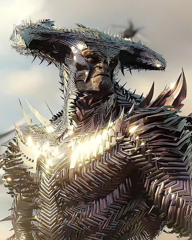 an artistic digital painting of a creature with spikes on his head and arms, standing in front of a cloudy sky