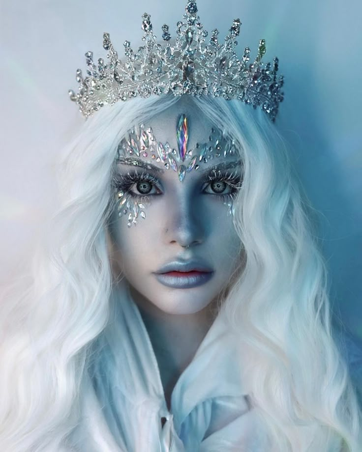 Dark Ice Queen Makeup, Winter Witch Makeup, Winter Queen Costume, Ice Queen Hair, Winter Costume Ideas, Snow Queen Makeup, Ice Costume, Ice Makeup, Snow Queen Costume