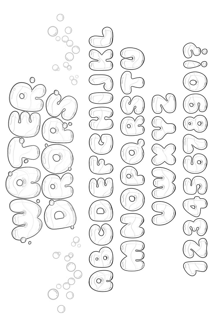 the words happy birthday are drawn in black and white with bubbles on it, as well as