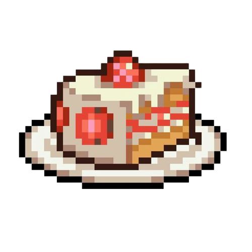 an image of a piece of cake pixelated on a white background with the words happy birthday written below it