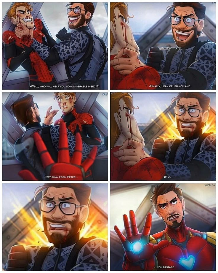 the many stages of spider - man being hugged by another person in front of him