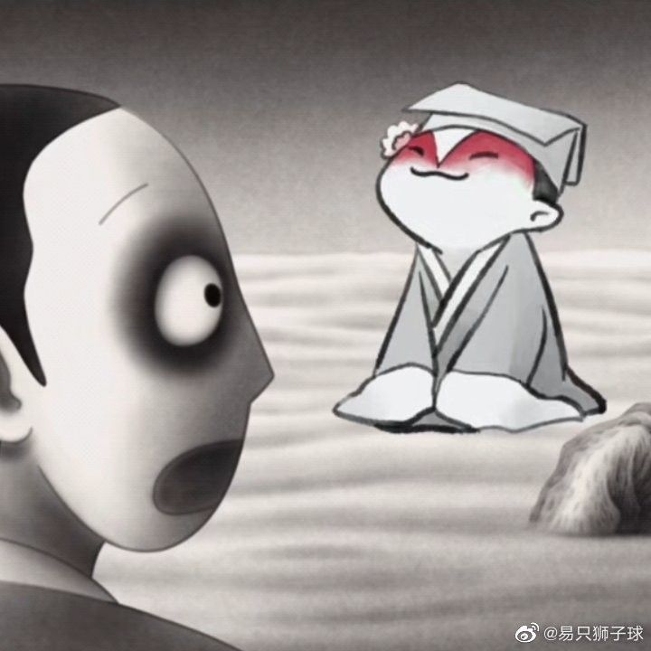 a cartoon character looking at another character in the water