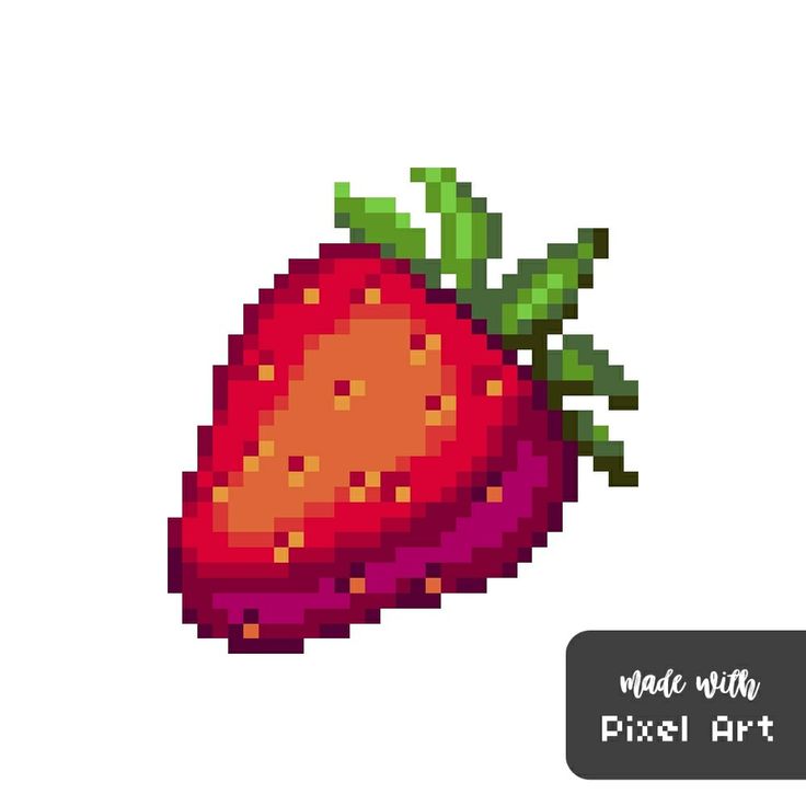 an image of a pixelated strawberry on a white background in the style of 8 bit video games