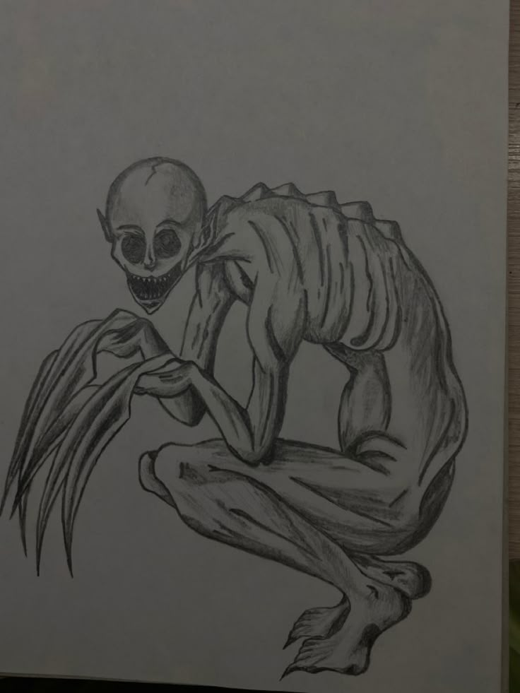 a drawing of a skeleton sitting on top of a piece of paper