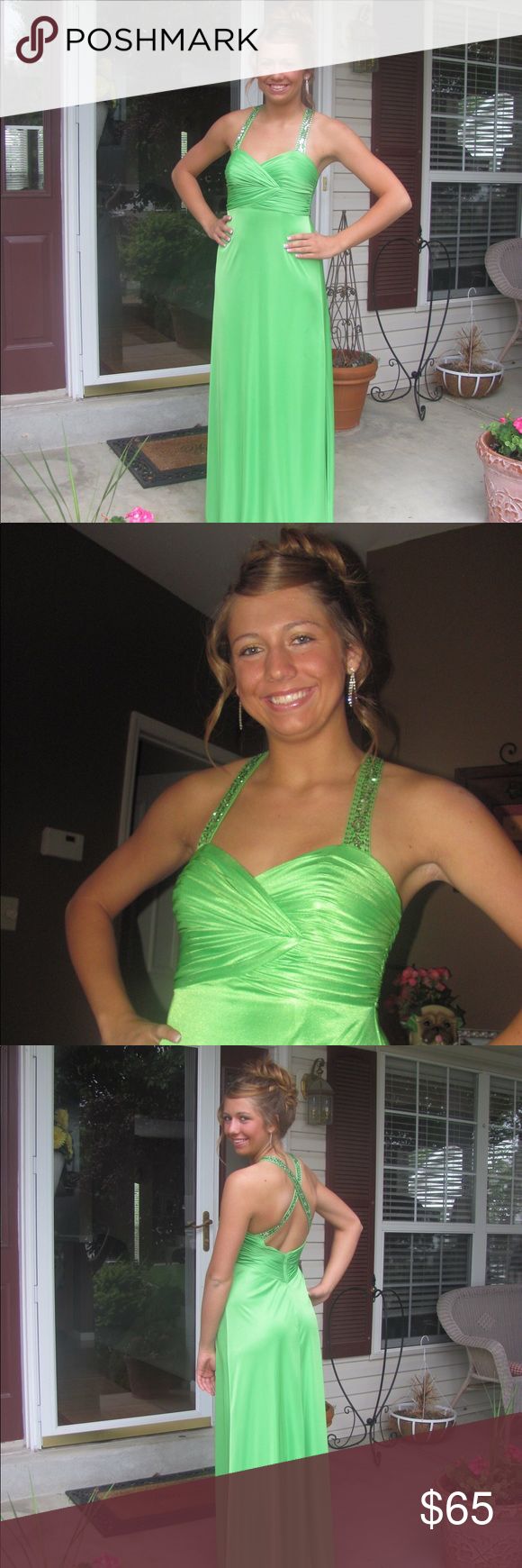 Lime Green Prom Dress Perfect for prom! Bright green color is great for spring and looks great with a tan. Straps have jewels and cross in the back. Dresses Prom Lime Green Prom Dress, Lime Green Prom Dresses, Bright Green Color, Green Prom, Prom Colors, Green Prom Dress, Bright Green, Lime Green, Green Color