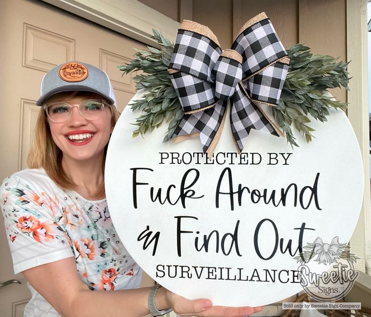 Front Door Decor Protected by Fuck Around and Find Out Surveillance Funny Sign Door Hanger Front Door Sign Home Decor - Etsy Clark Griswold Christmas Vacation, Funny Welcome Signs, Funny Door Signs, Home Door Hanger, Welcome Sign Front Door, Vinyl Wood, Welcome Door Signs, Hanger Door, Door Signs Diy