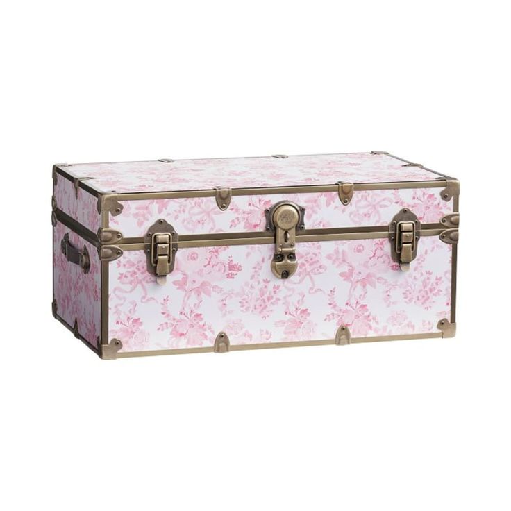 a pink and white floral patterned trunk