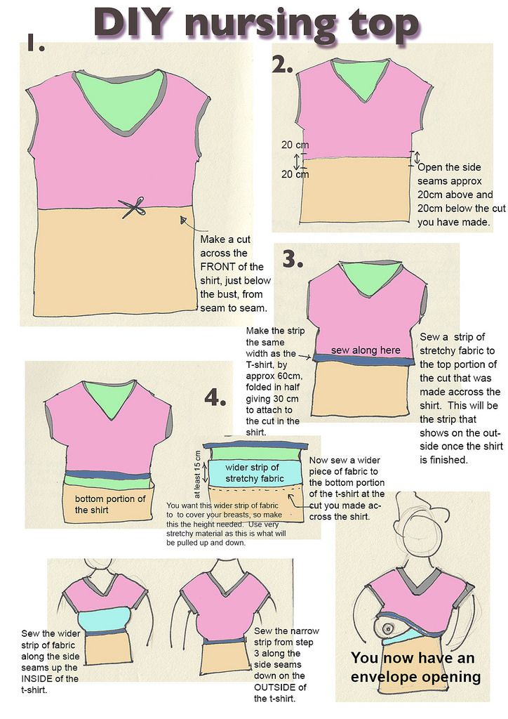 how to make an easy nursing top with pictures on the front and side, including instructions for