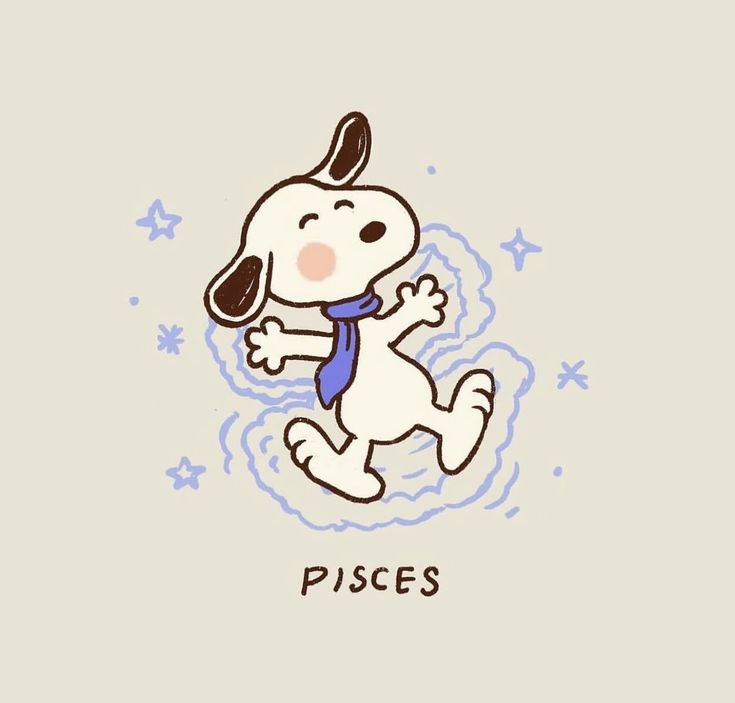 a cartoon dog wearing a tie with the words pisces on it