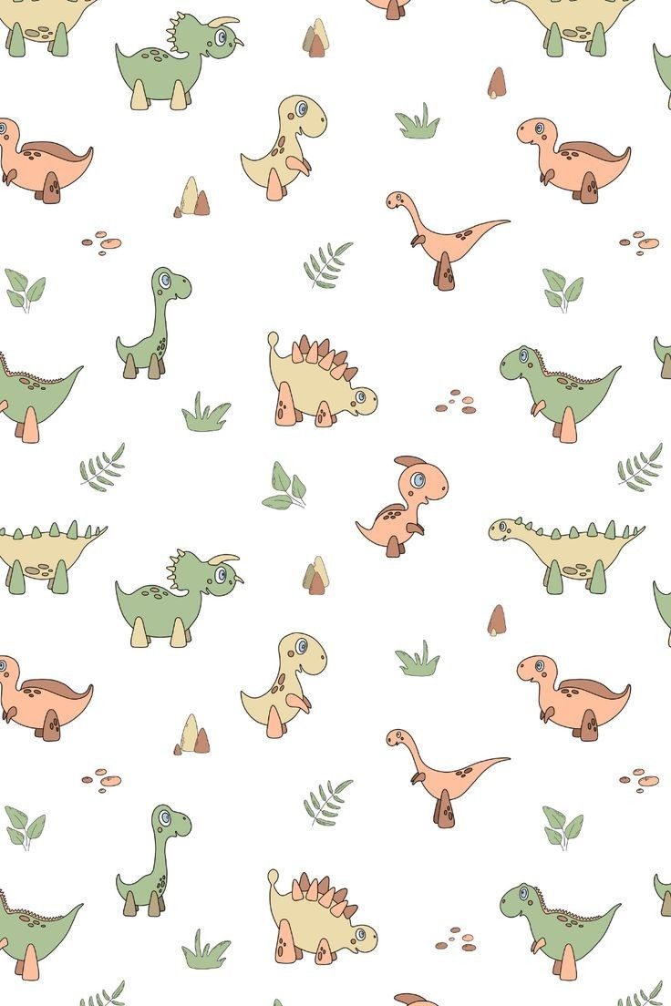 an image of dinosaurs and plants on a white background for wallpaper or fabric