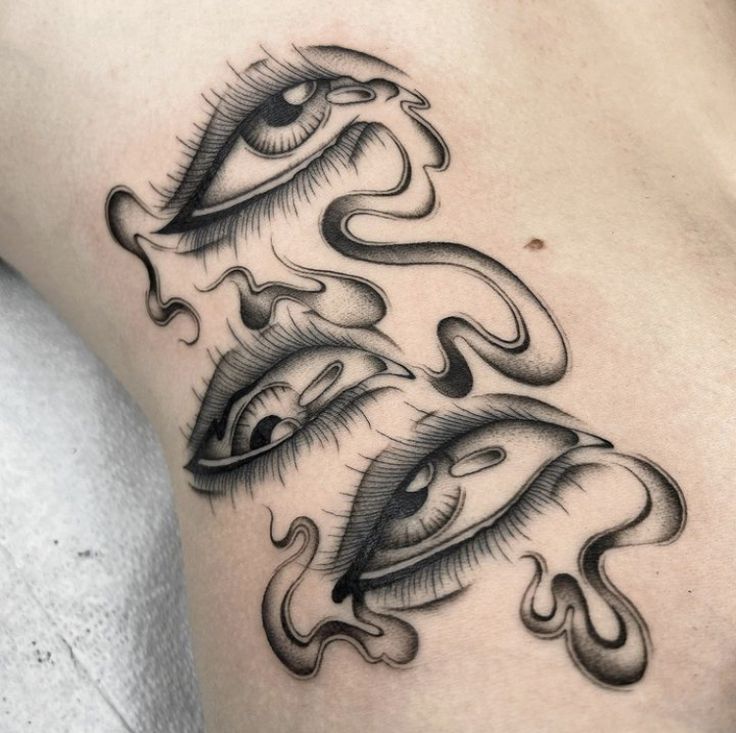 a woman's thigh with an eye tattoo on it