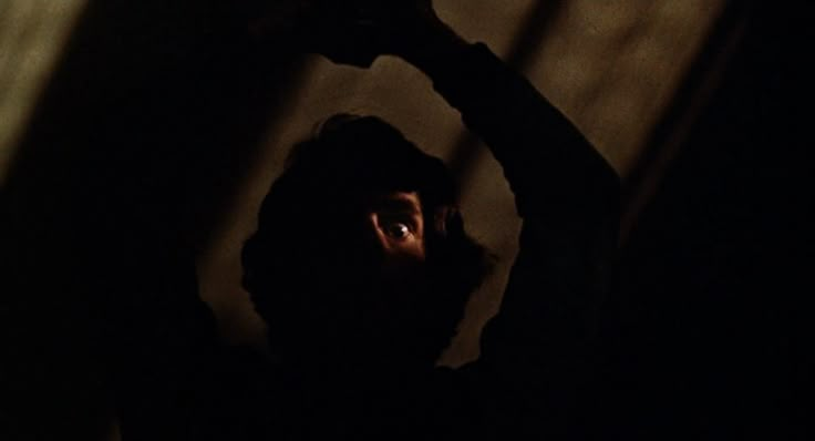 a person holding up their cell phone in the dark, with shadows on the wall behind them