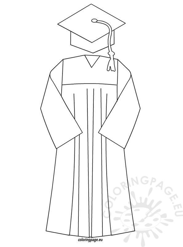 a black and white drawing of a graduate's cap, gown and tassel