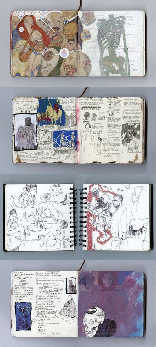 an open book with drawings on it