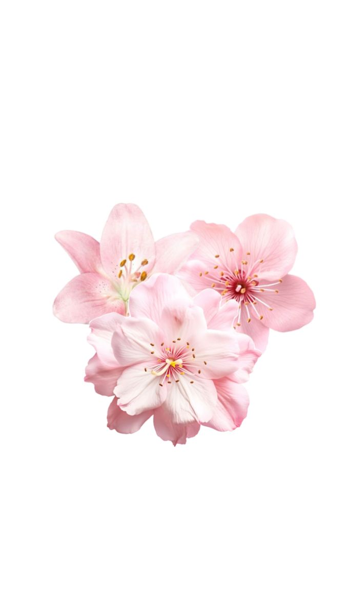 three pink flowers on a white background