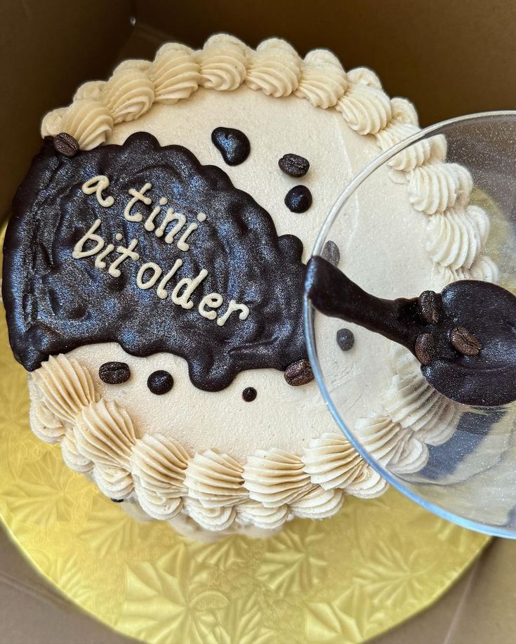 a birthday cake with an ice cream frosting and chocolate chips on the bottom that says, as thin as butter