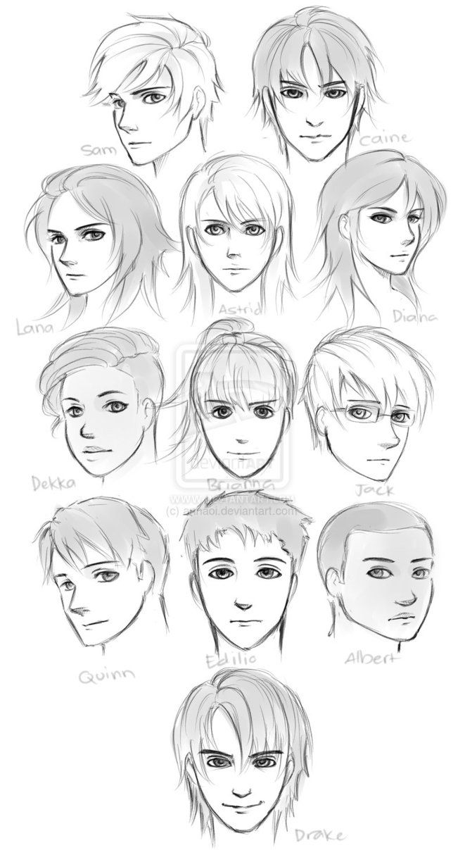 the different faces and hair styles for each character in this video game, i have to draw