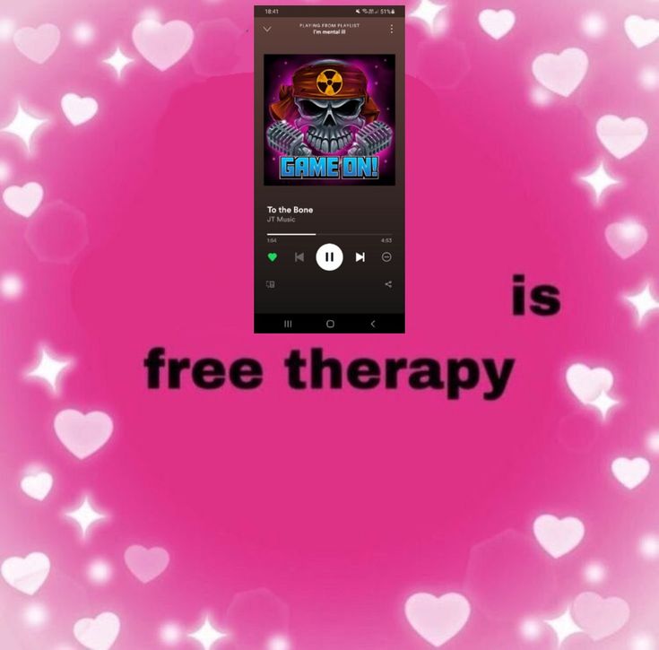 a cell phone with the text free therapy is in front of it and hearts all around