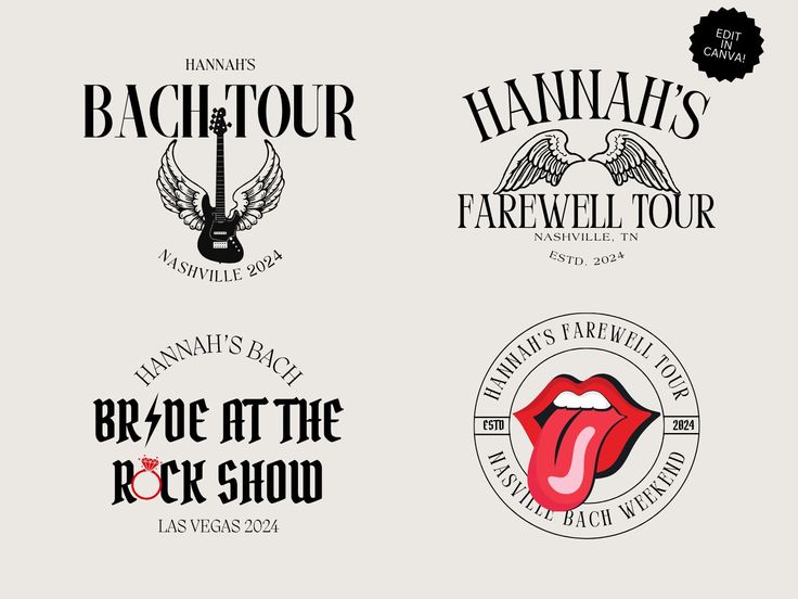 four different logos for the rock and roll show