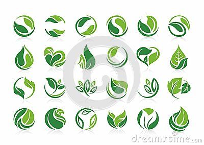 green leaves and symbols for logos or emblems on white background stock photo - image 349