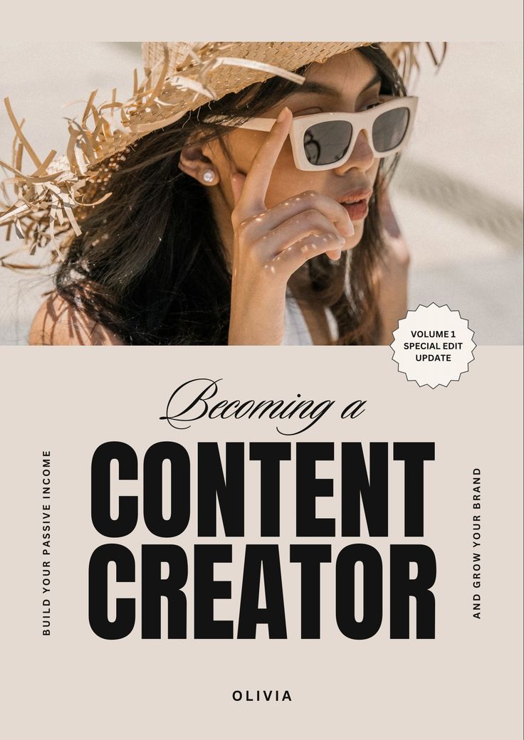 a woman wearing sunglasses and a straw hat with the words becoming a content creator on it