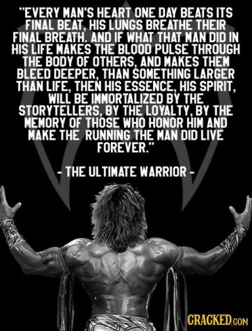 the ultimate warrior quote with an image of his back and arms in front of him