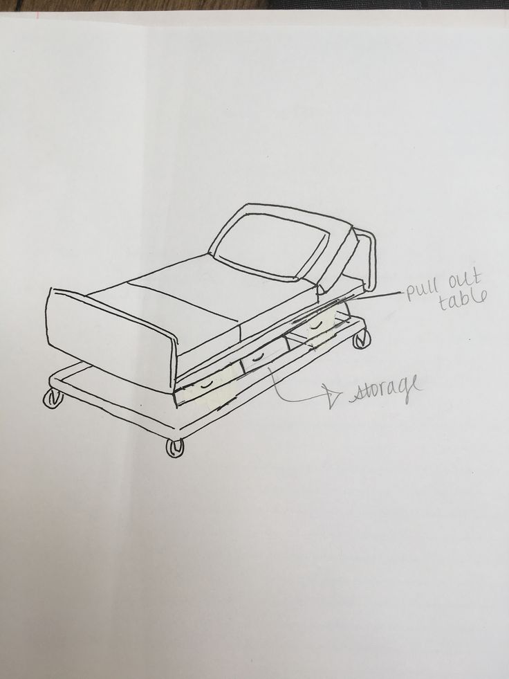 a drawing of a bed sitting on top of a piece of paper