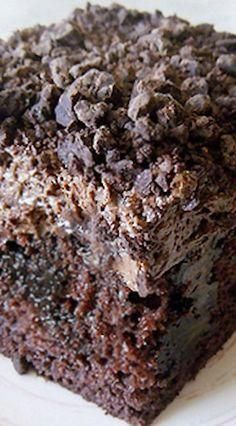 a piece of chocolate cake sitting on top of a white plate