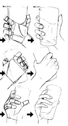 the drawing shows how to draw hands and feet with different angles, from one point to the