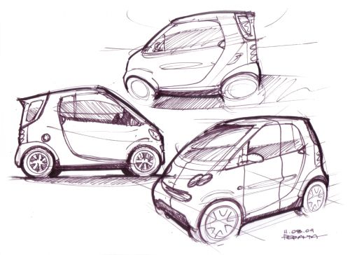 three small cars are shown in this drawing