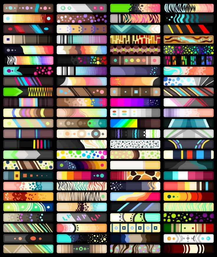 a large collection of colorful strips with different patterns and colors on them, all in various sizes