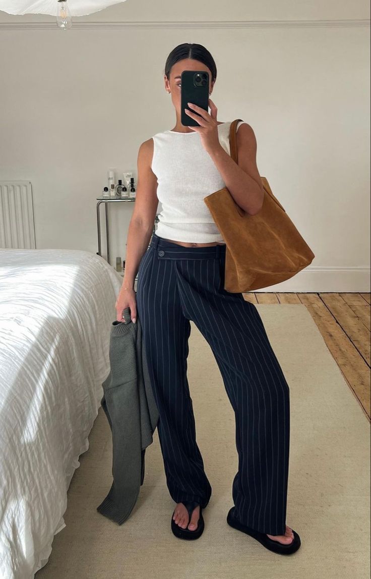 Pin Stripe Pants Outfit, Blue Striped Pants Outfit, Striped Trousers Outfit, Pinstripe Pants Outfit, Navy Pants Outfit, Blue Pants Outfit, Stripe Pants Outfit, Zara Knit Top, Pants Outfit Work