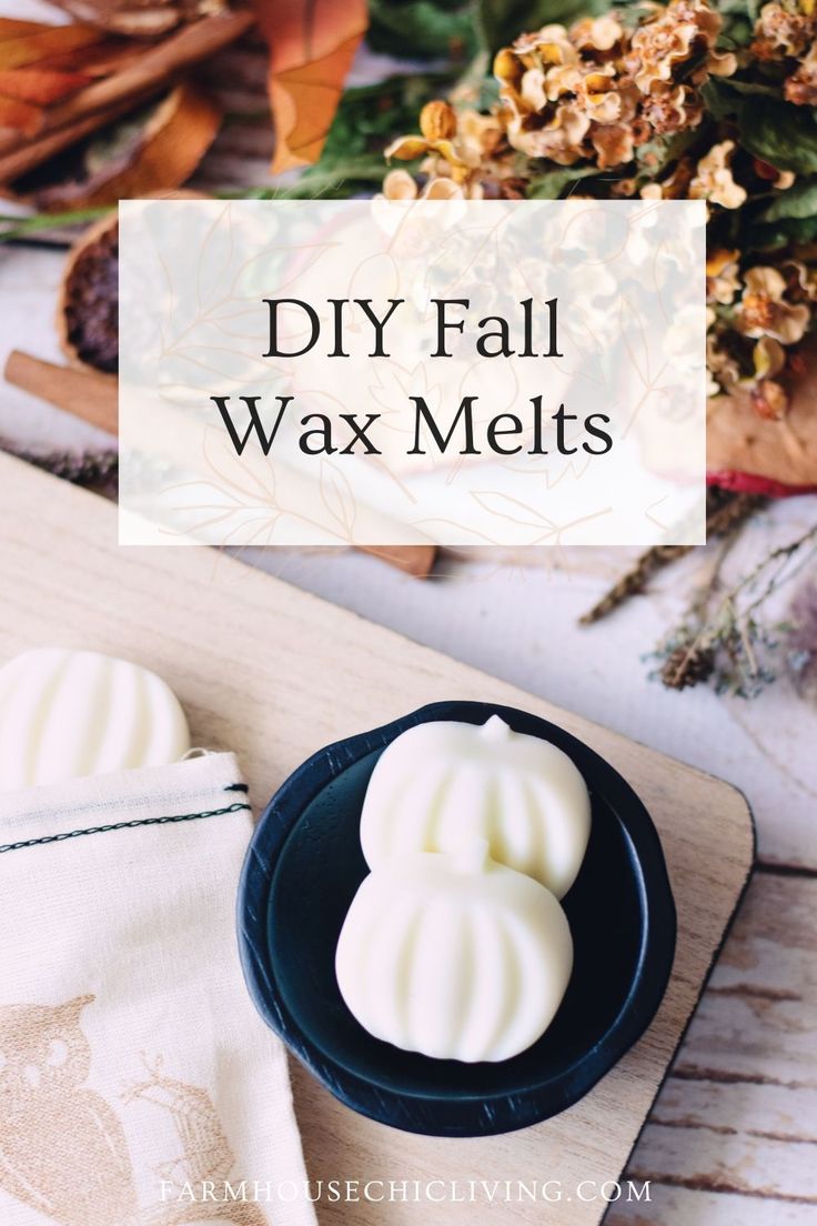 diy fall wax melts on a cutting board with flowers and leaves in the background