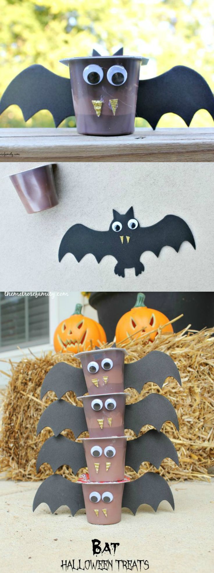 halloween decorations with bats and pumpkins in them