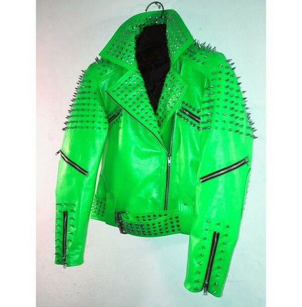 Green Punk Biker Casual Leather Studded Jackets For Men on Storenvy Green Leather Jacket, Drag King, Studded Leather Jacket, Green Leather Jackets, Studded Jacket, Jackets For Men, Workout Jacket, Green Leather, Punk Fashion