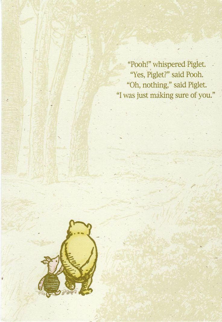 winnie the pooh and piglet quote on an old book cover with trees in the background