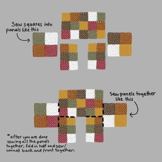 the instructions for how to make a quilt with squares in different colors and sizes on it