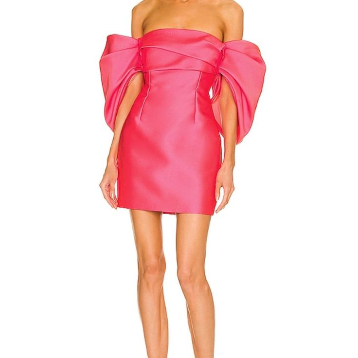 Self: 100% Poly Lining: 95% Poly, 5% Elastane Made In China Dry Clean Only Fully Lined Hidden Back Zipper Closure Off-Shoulder Styling With Oversized Sleeves Pleated Twill Fabric Due To The Unique Wash, Color May Vary Slightly Neckline To Hem Measures Approx 22.5" In Length Casual Pink Color Block Mini Dress, Pink Color Block Mini Dress, Solace London, Revolve Dresses, London Dress, London Dresses, Off Shoulder Fashion, Size 6 Dress, Bubblegum Pink