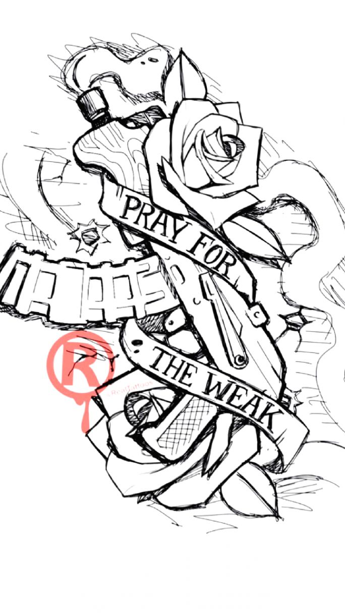 a black and white drawing of flowers with the word pray written in red on it