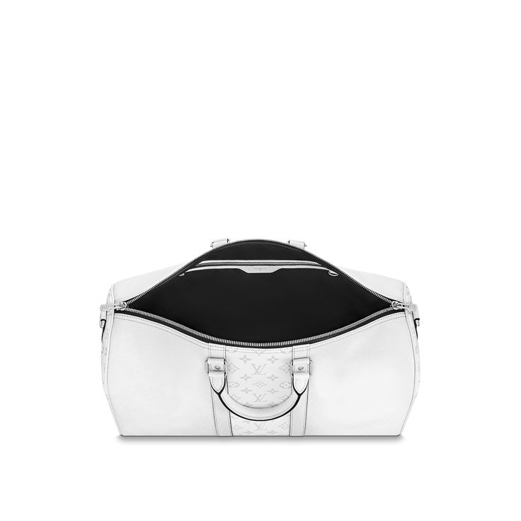 LOUIS VUITTON® - Keepall Bandoulière 50 - Optical White Louis Vuitton Keepall White, Louis Vuitton Keepall 50, Ballerina Pumps, Trunk Bag, Louis Vuitton Keepall, Duffle Bags, Wallet Pouch, Louis Vuitton Official, Monogram Bag