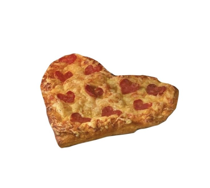 a heart shaped pizza on a white background