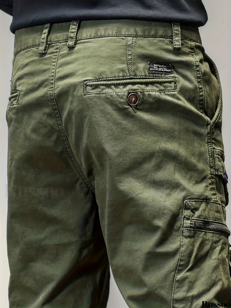 Russoo - Mens Cargo Cotton Pants: Stylish Utility with Multi Flap Pockets, Versatile Outdoor and Workwear in Loose Casual Hip Hop Style Hip Hop Style, Facial Scrubs, Mens Cargo, Pocket Pattern, Hip Hop Fashion, Cotton Pants, Flap Pocket, Army Green, Work Wear