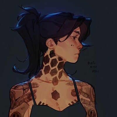 a drawing of a woman with giraffe tattoos