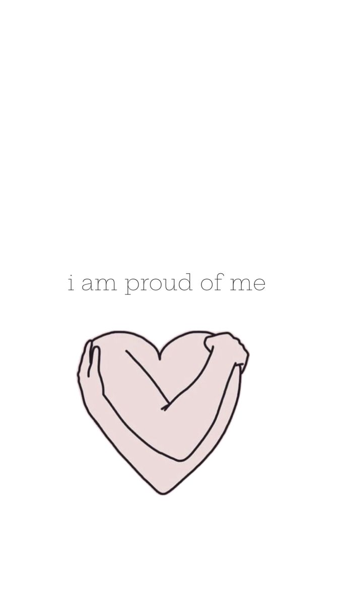 the words i am proud of me are written in black and white on a pink heart