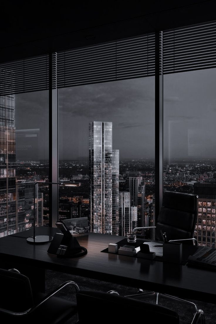 an office with a view of the city