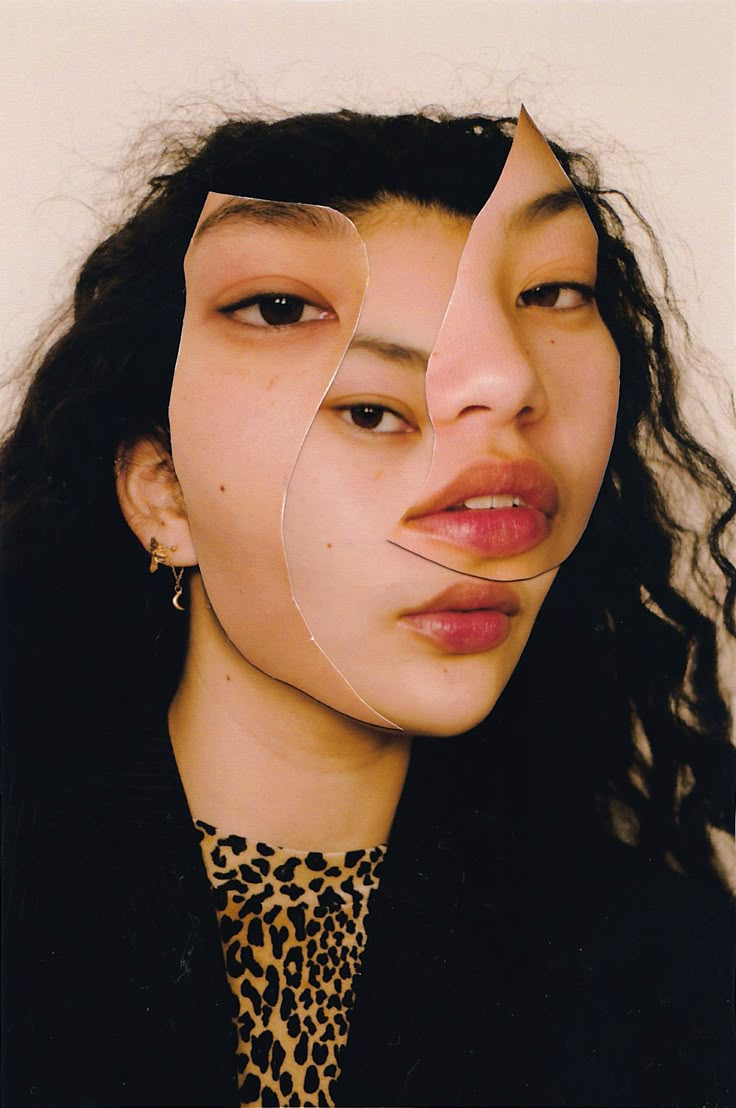 a woman with tape on her face and nose