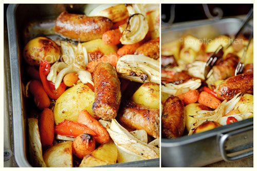 there are two pictures of food being cooked in the same pan as one shows it's vegetables