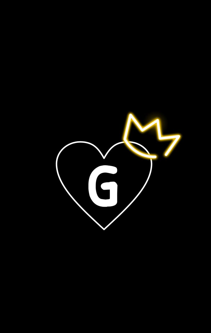 a heart with a crown on it and the letter g in the middle is lit up