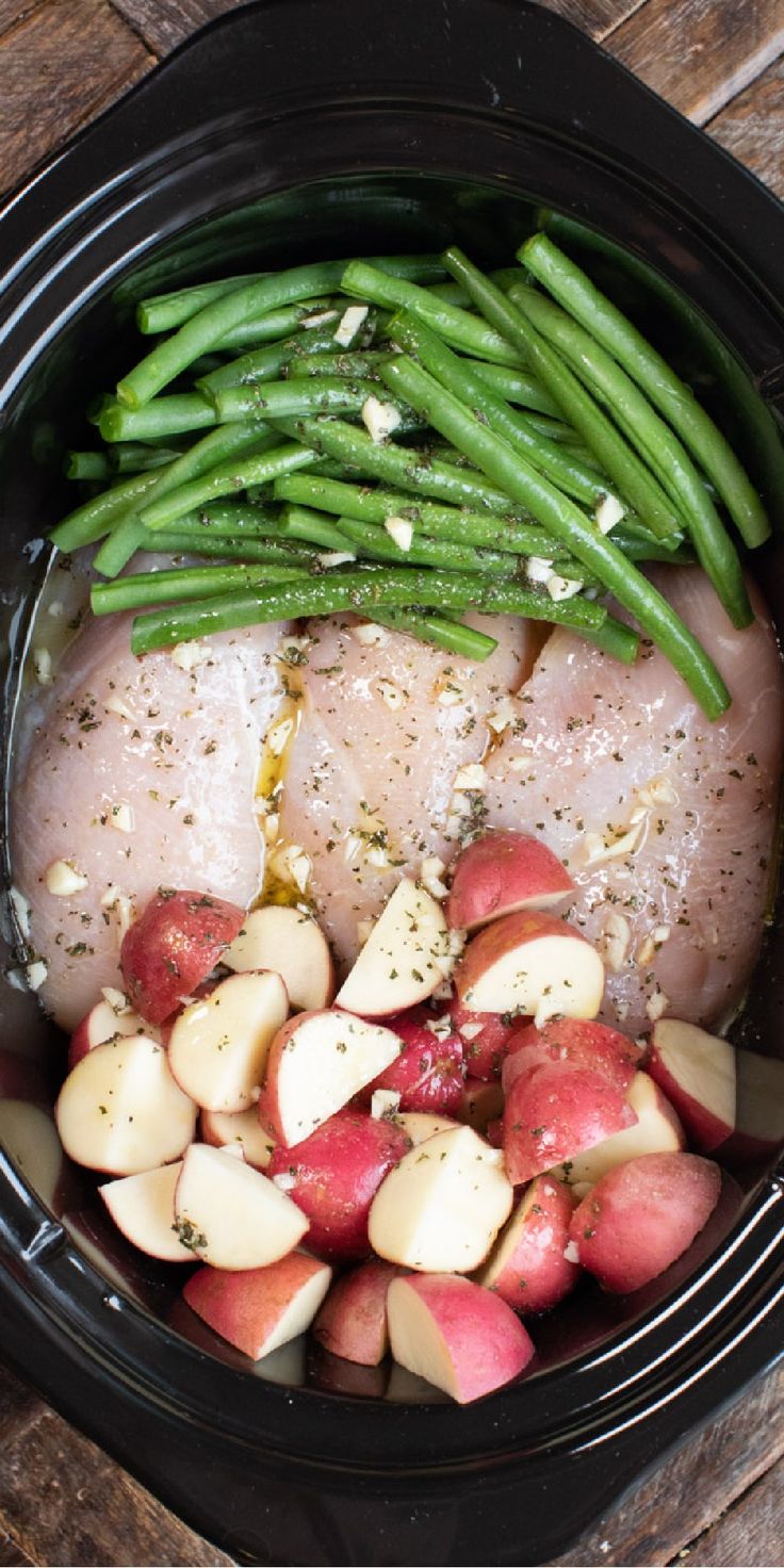 the food in the crock pot is ready to be eaten